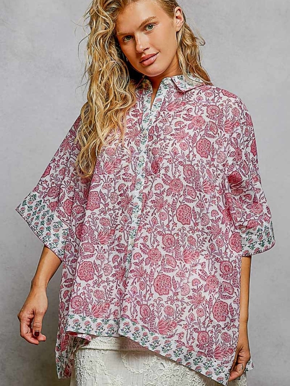 NEW!!! POL Women's Pink Floral Button-Front Top, NWT